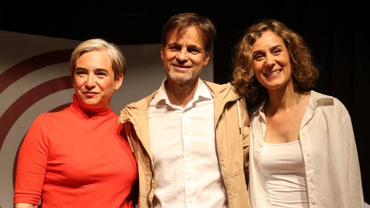 Ada Colau, Jaume Asens y Jéssica Albiach, en un mitin de la campaña de las europeas
