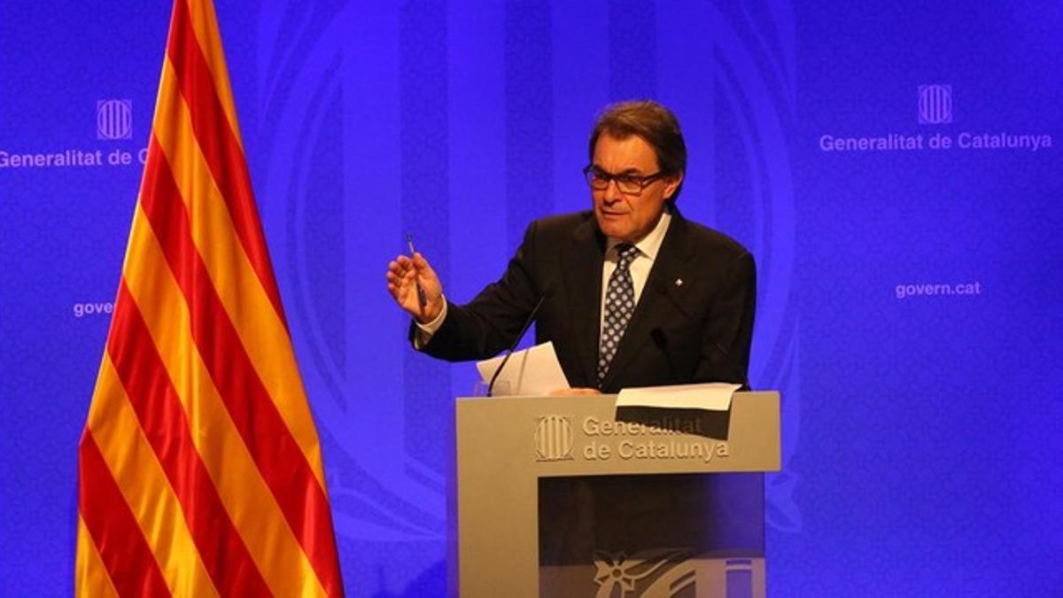 El 'president' Artur Mas, durante la comparecencia que ha ofrecido este martes tras la reunión del Consell Executiu.