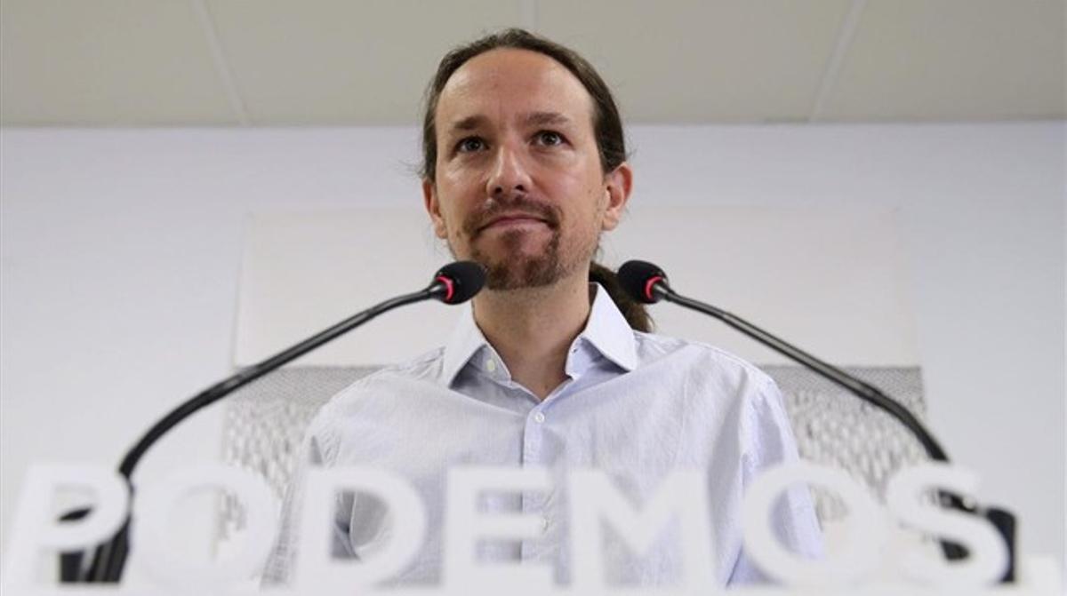 El secretari general de Podem, Pablo Iglesias, aquest dilluns, 28 de setembre, a Madrid.