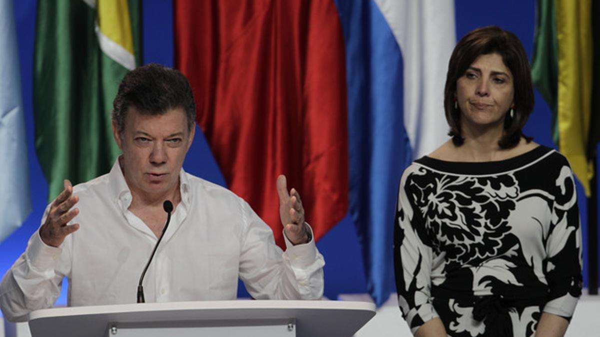 El presidente colombiano, Juan Manuel Santos, en la clausura de la cumbre de Cartagena.