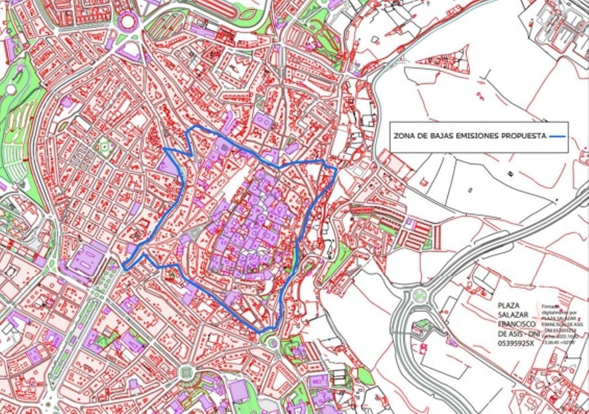 Plano de la Zona de Bajas Emisiones de Cáceres.