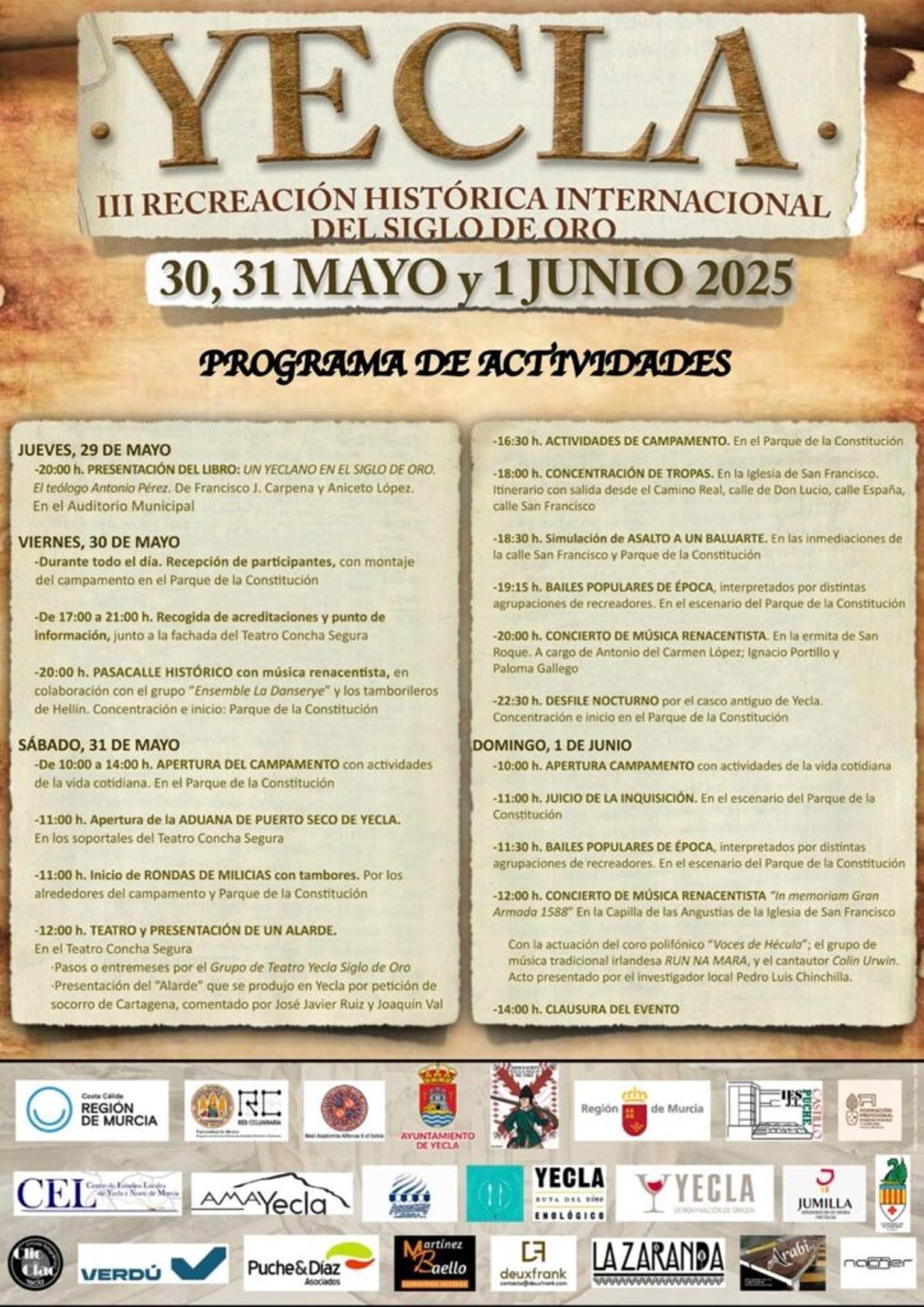 Cartel con la programación de la III Recreación Histórica Internacional organizada por la Asociación Siglo de Oro