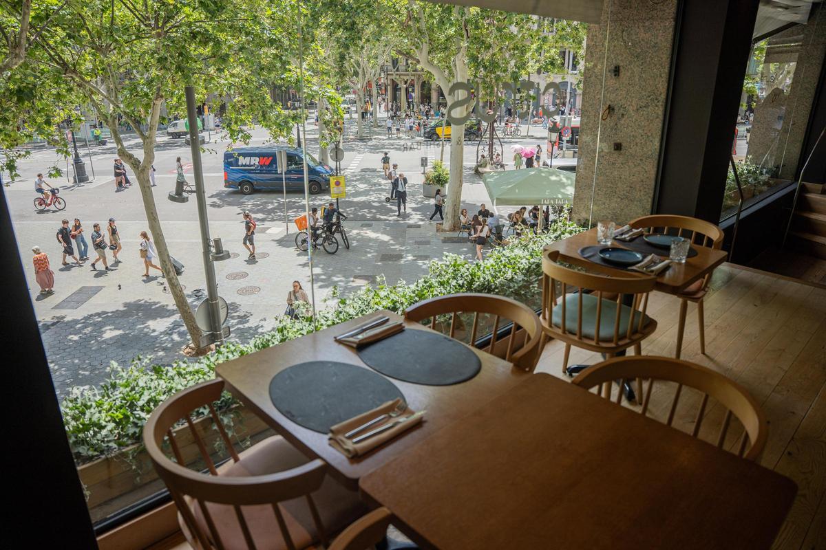 Las mesas del Citrus, restaurante que tiene la cocina cerrada durante la exhibición.