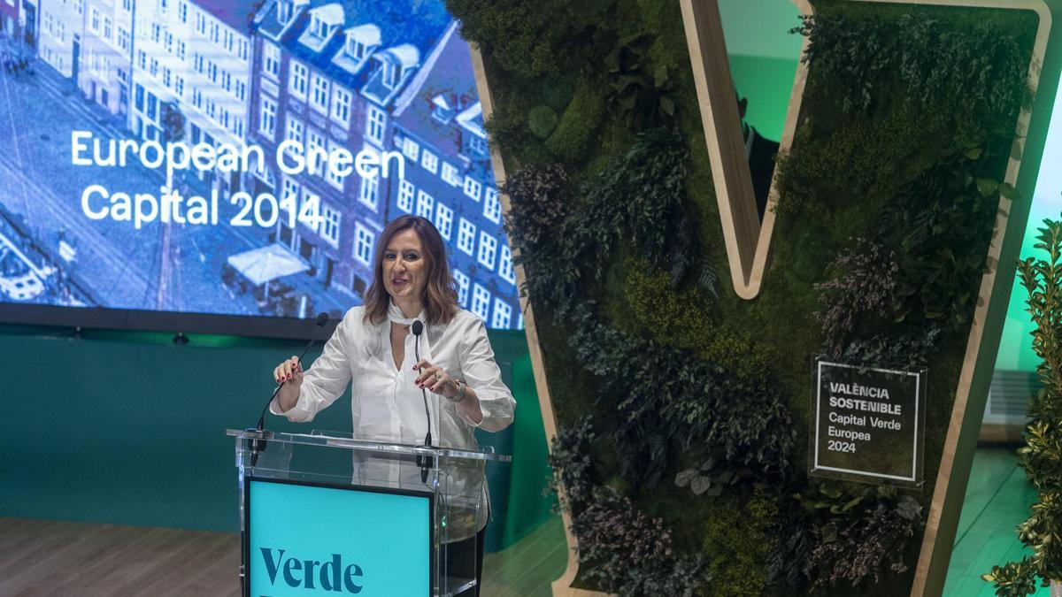 La alcaldesa María José Catalá, durante la presentación de la Capitalidad Verde Europea