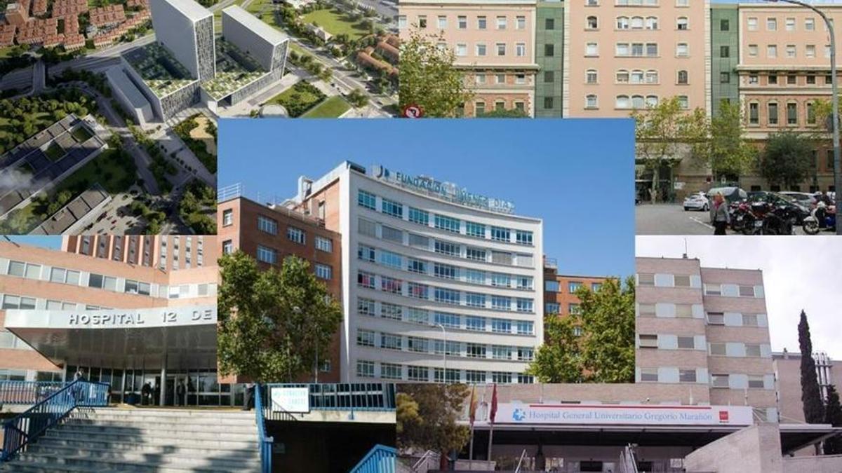 Montaje con hospitales de Madrid que aparecen en el listado.