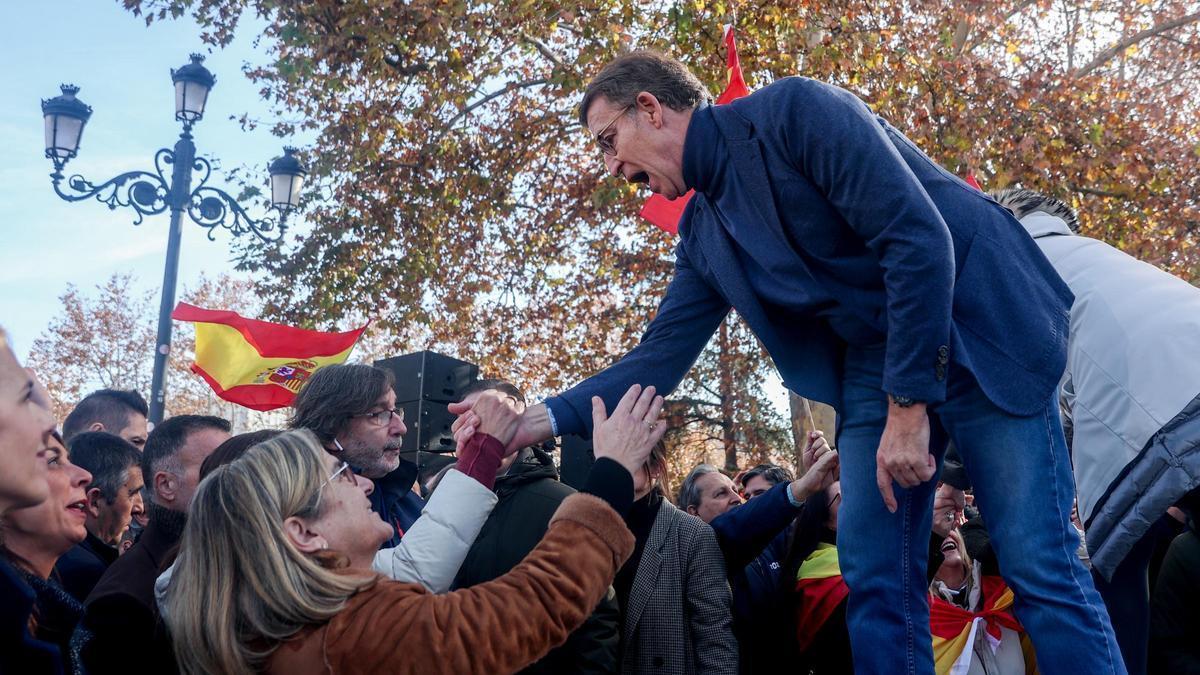 El líder del PP, Alberto Núñez Feijóo, durante la última manifestación contra la amnistía en Madrid.