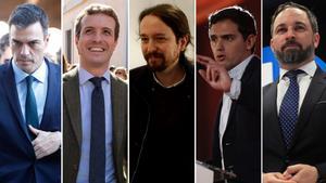 Sánchez, Casado, Iglesias, Rivera y Abascal.