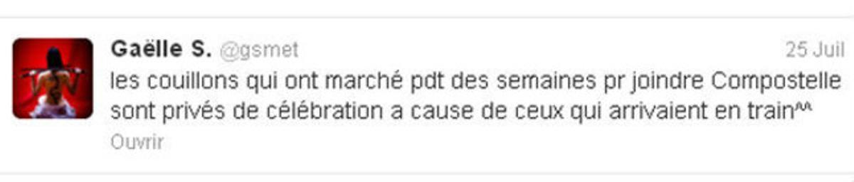 Tuit publicat per Gaëlle Smet el 25 de juliol, que posteriorment ha estat esborrat. Tuit publicat per Gaëlle Smet el 25 de juliol, que posteriorment ha estat esborrat.
