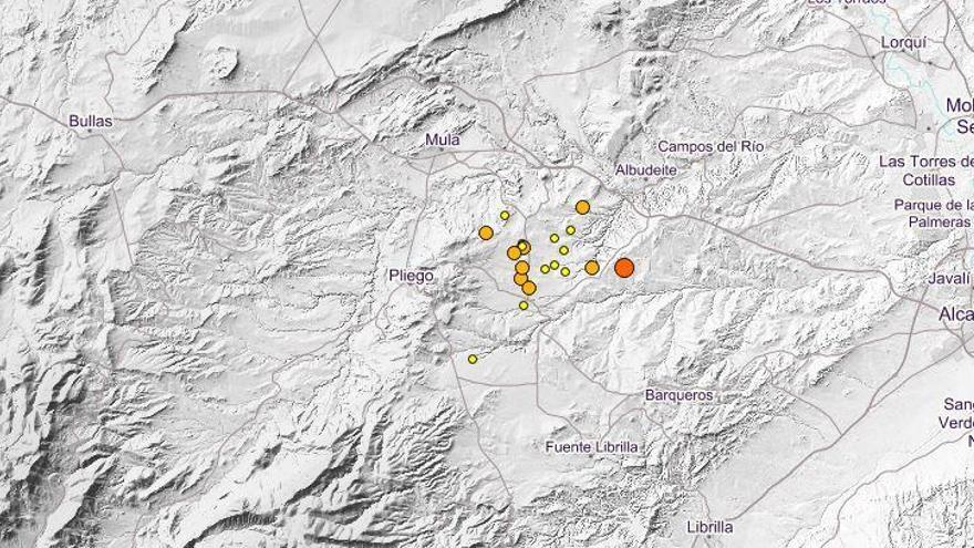 Terremotos registrados en la comarca del Río Mula en los últimos días