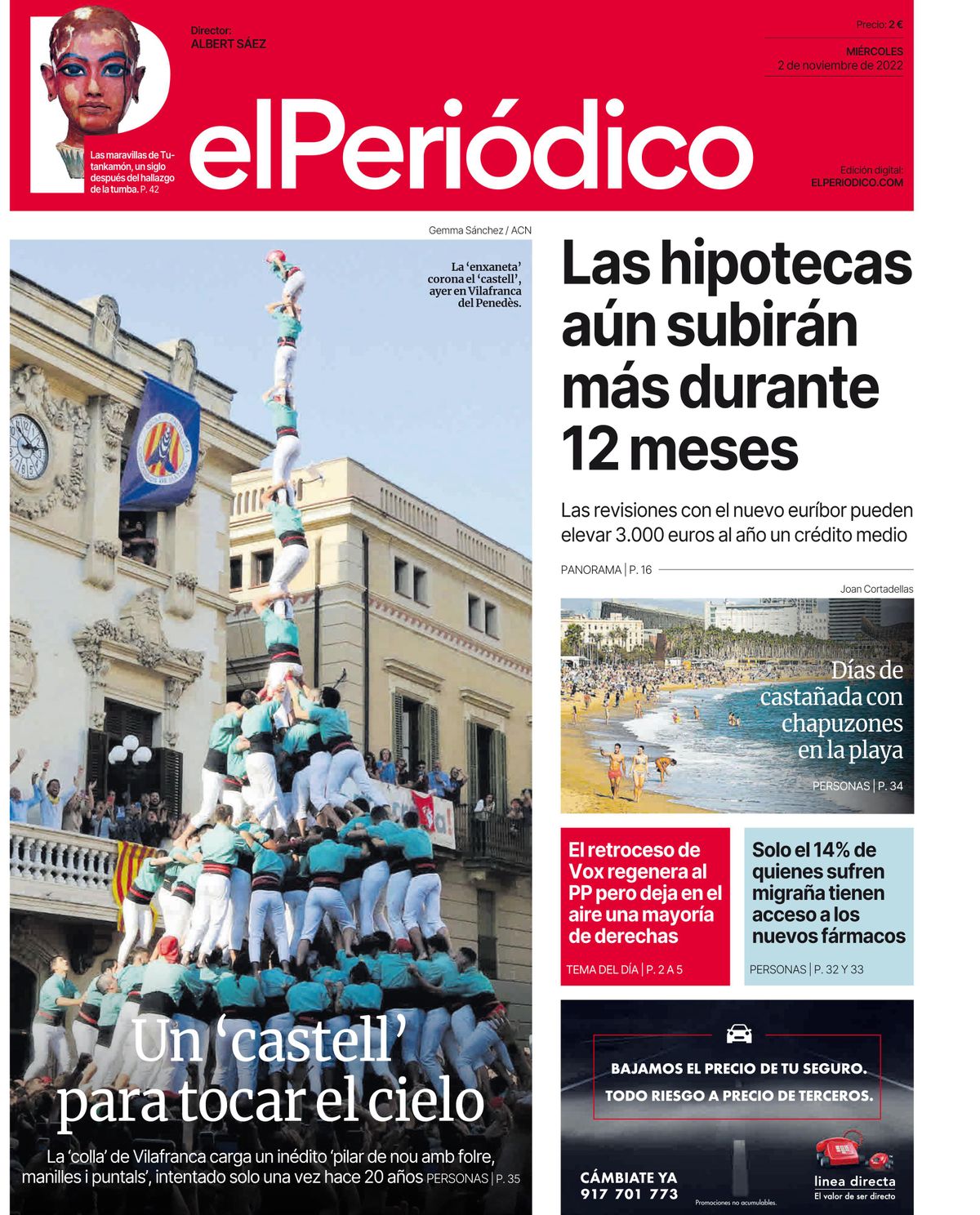 La portada d’EL PERIÓDICO del 2 de novembre del 2022