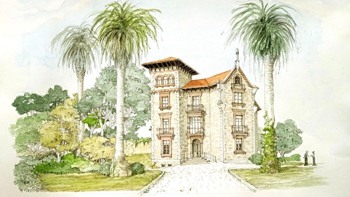 Lápiz y acuarela de La Casa de Piedra de Adriana Asman, arquitecta ilustradora.