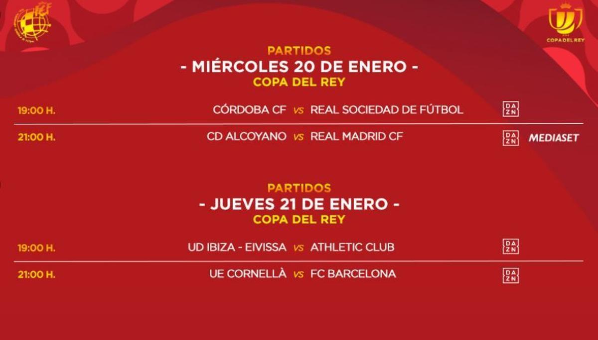 Horario y televisión de los dieciseisavos de final de Copa