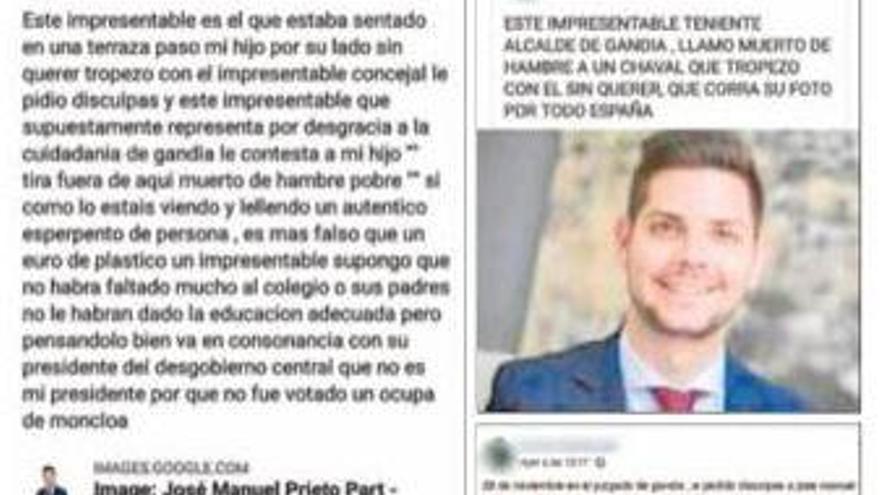 Capturas de los mensajes de Facebook difundidos