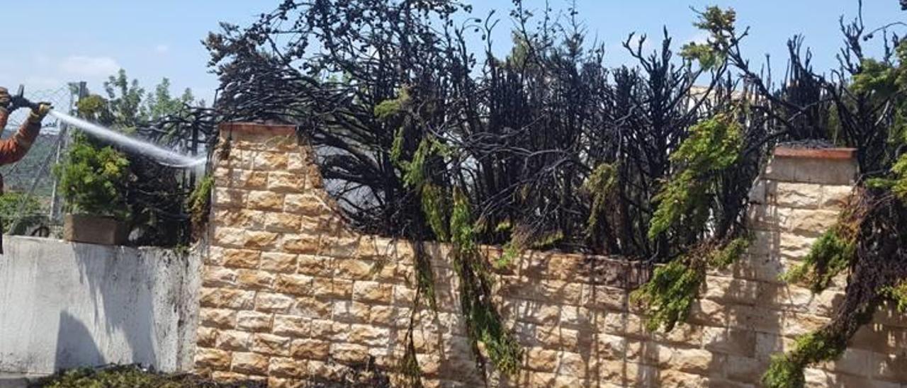 Colinas de Venta Cabrera Protección Civil sofoca un fuego en el seto de un chalé