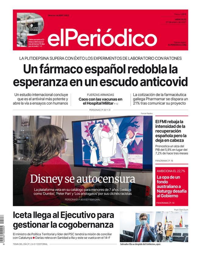 La portada d’EL PERIÓDICO del 27 de gener del 2021