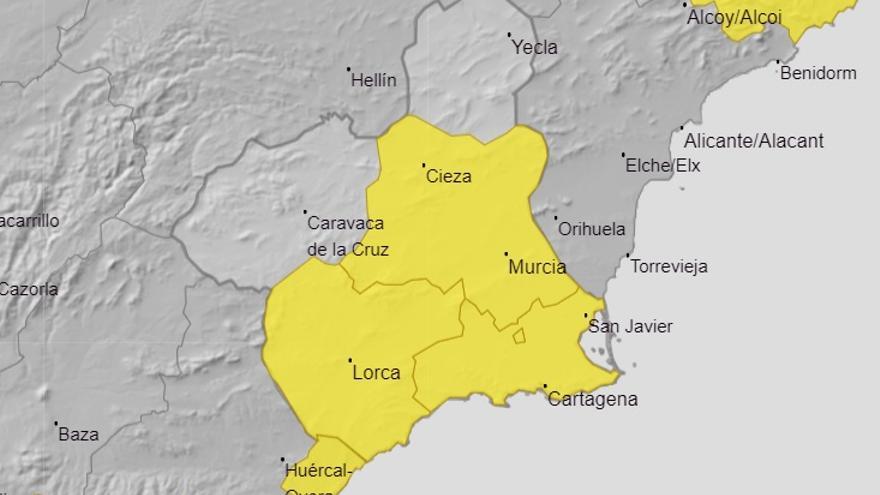 La Aemet amplía el aviso amarillo por lluvias a casi toda la Región