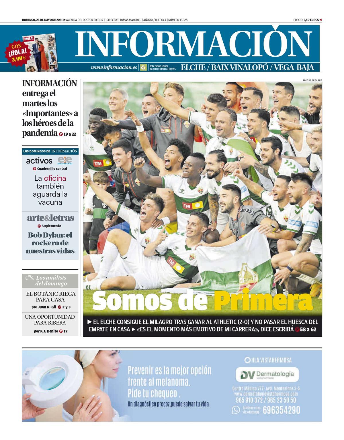Portada de INFORMACIÓN tras conseguir la permanencia en 2021
