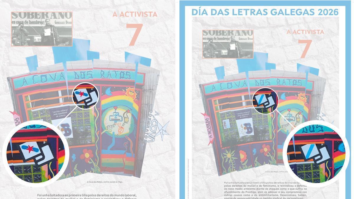 El cartel original, con la entrella, y el que finalmente ha difundido la Consellería.
