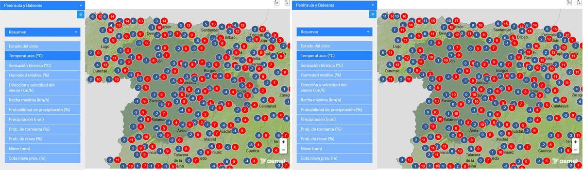 Previsión de temperaturas para el 7 y 8 de enero