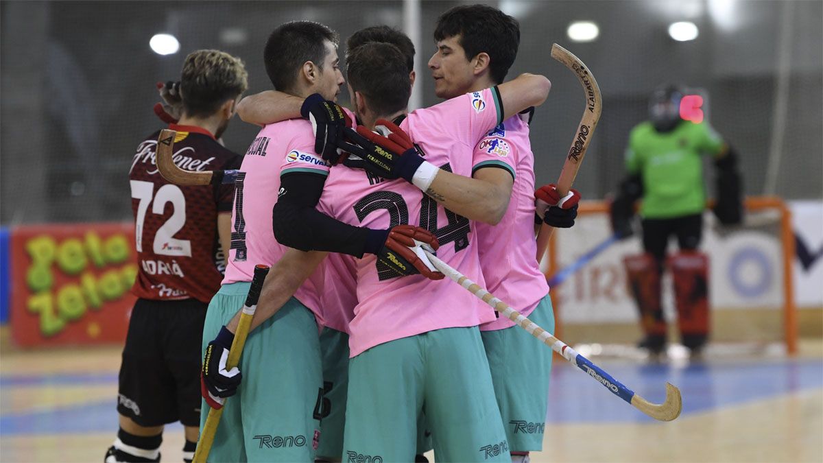 El Barça celebra un gol ante el Noia