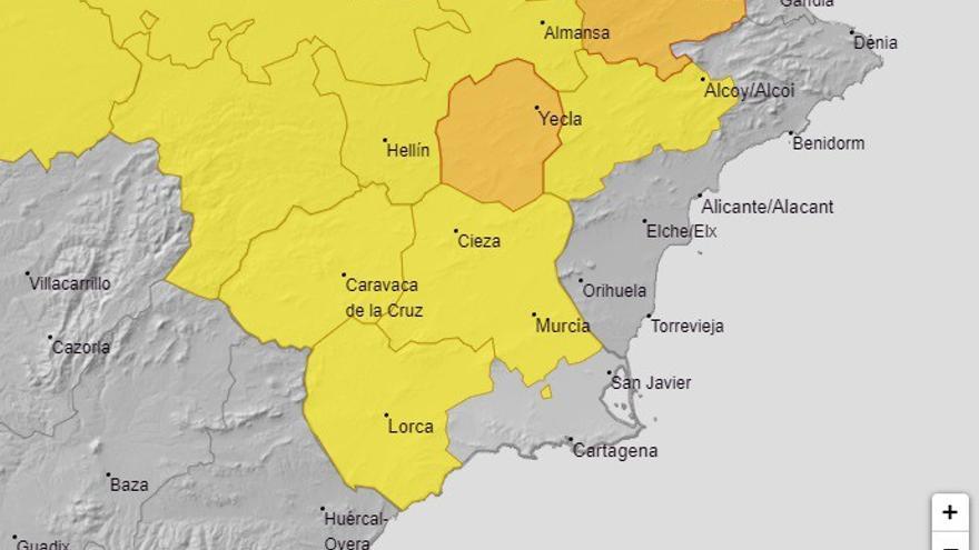 Imagen del mapa de las zonas a las que afectan los avisos meteorológicos