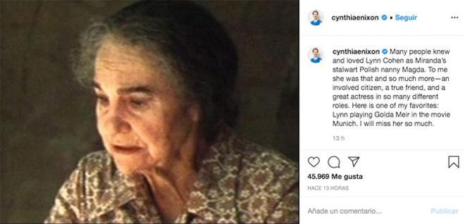 Las palabras de Cynthia Nixos en Instagram para despedir a la actriz Lynn Cohen
