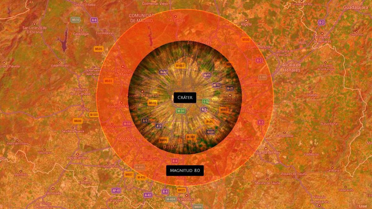 Simulación del impacto de un asteroide sobre Madrid.