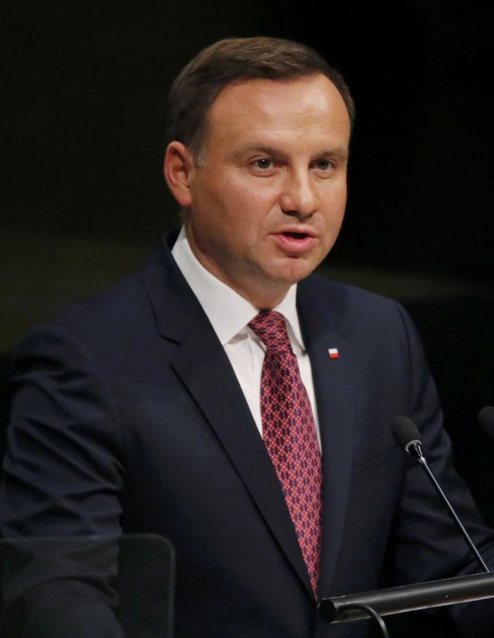 President Andrzej Duda of Poland addresses attendees during the 70th session of the United Nations General Assembly at the U.N. headquarters in New York