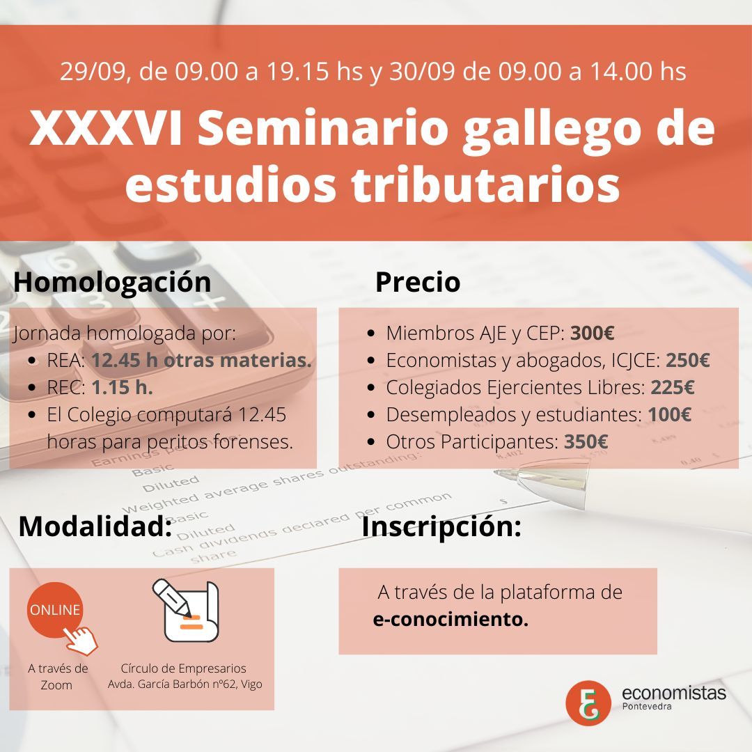 Cartel del XXXVI Seminario Gallego de Estudios Tributarios.