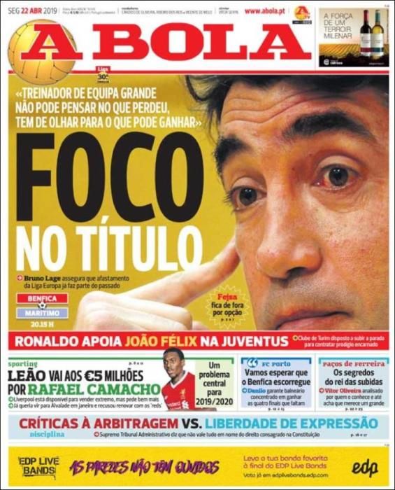 Portada A BOLA lunes 22 de abril de 2019.