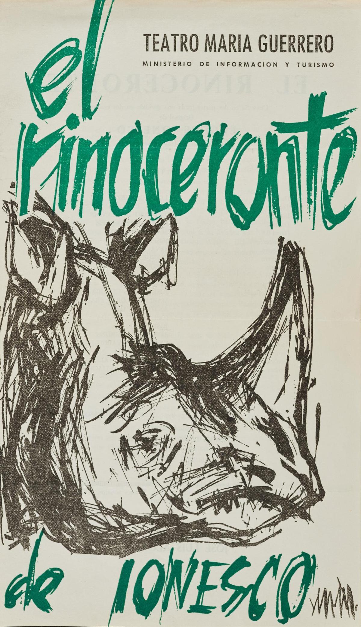 Programa de mano de la obra &quot;El Rinoceronte&quot;, de Eugene Ionesco, incluido en la exposición de Francés