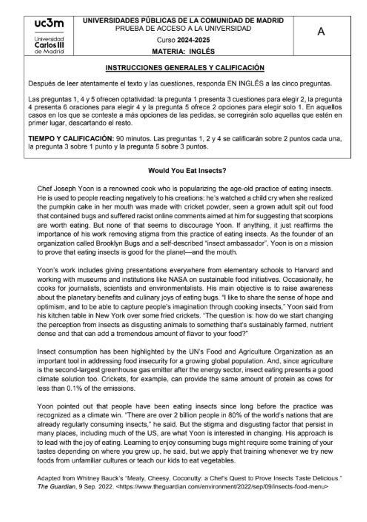Examen de Inglés de la PAU extraordinaria de Madrid