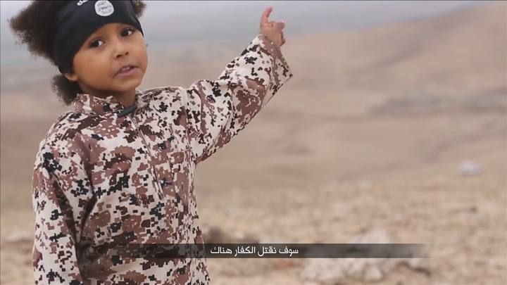 A child speaks in this still image from a handout video obtained from a social media website which has not been independently verified