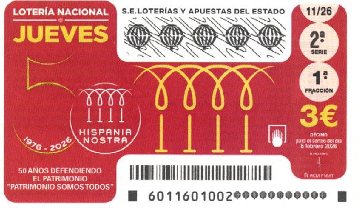 Boleto de la Lotería Nacional del 5 de febrero de 2026
