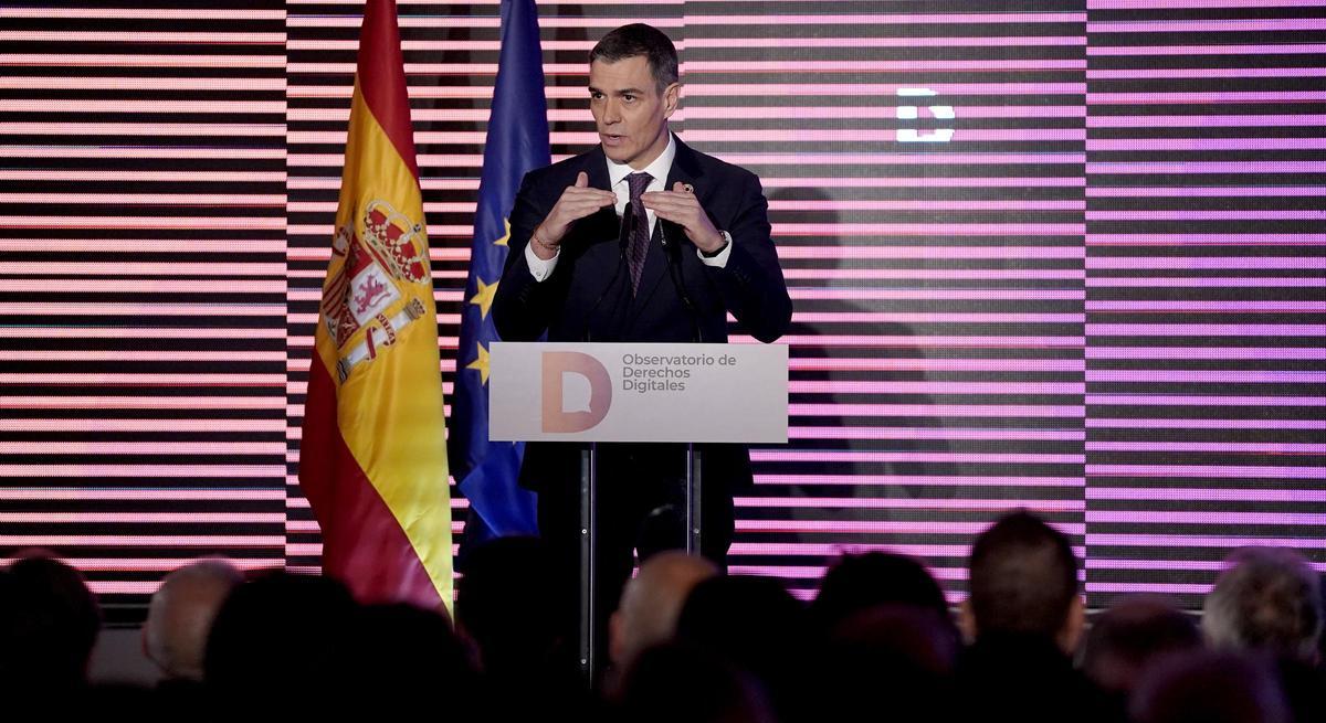 Pedro Sánchez, presidente del Gobierno, en el acto del Observatorio de Derechos Digitales.