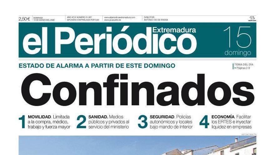 Esta es la portada de EL PERIÓDICO EXTREMADURA correspondiente al día 15 de marzo del 2020