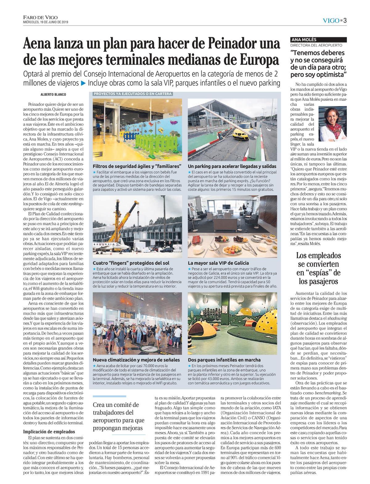 Aena lanzó en 2019 un plan para lograr el galardón que le acaban de otorgar al aeropuerto de Vigo.