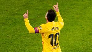 Messi celebra un gol en Bilbao.