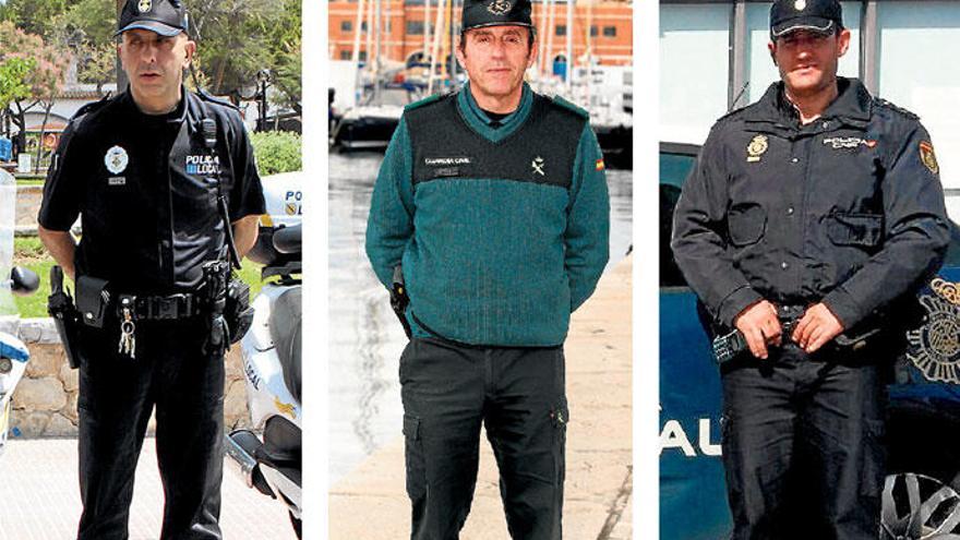 Stillgestanden: Die Policía Local, die Guardia Civil und die Policía Nacional (v.l.).