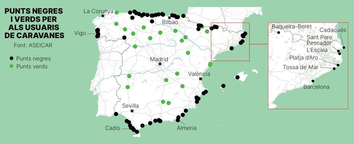 Punts negres i verds per als usuaris de caravanes.