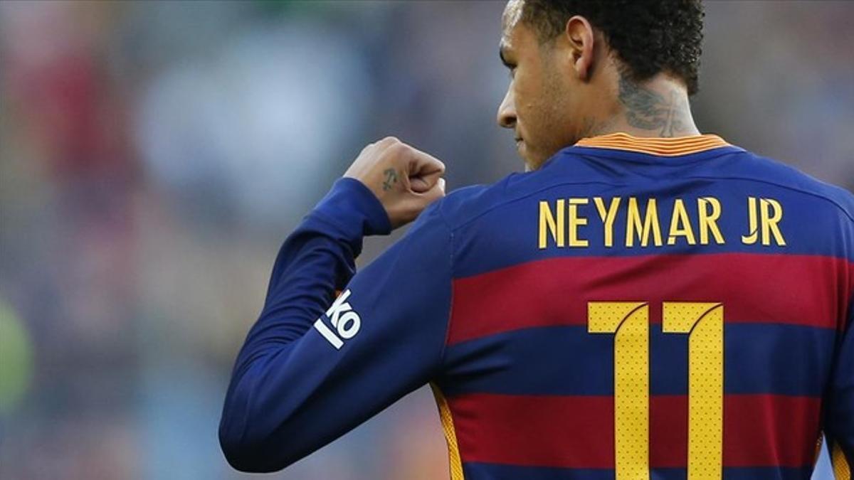 El jugador del FC Barcelona Neymar celebra el gol anotado ante la Real Sociedad
