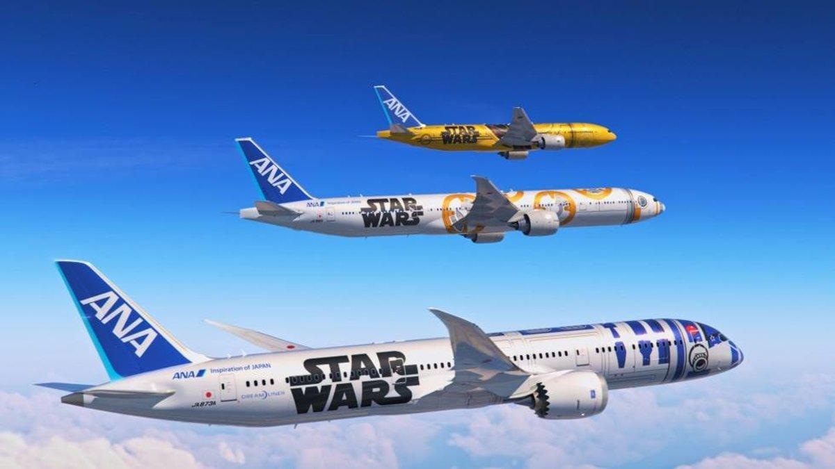 Aviones de la aerolínea japonesa ANA decorados con motivos de Star Wars.