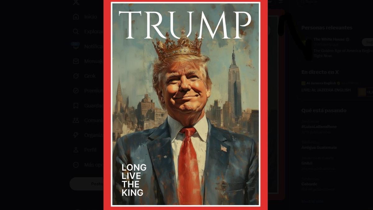 El presidente de Estados Unidos, Donald Trump, representado como un monarca en una portada de revista simulada y publicada por la Casa Blanca en redes sociales