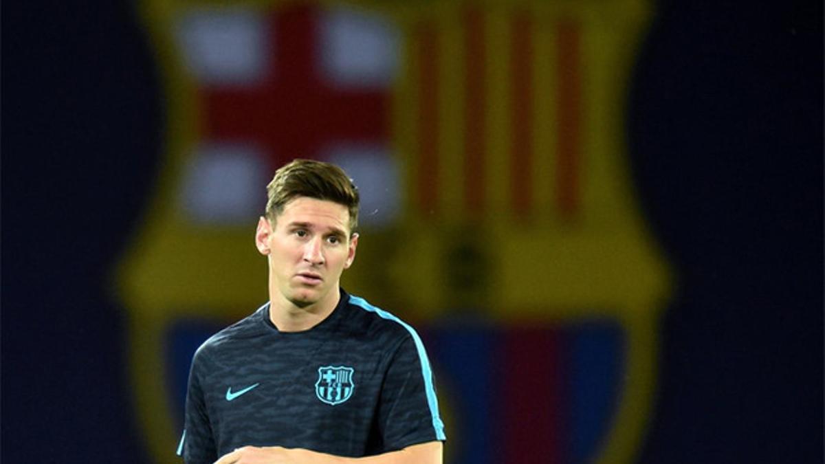 Messi, en un entrenamiento con el Barça