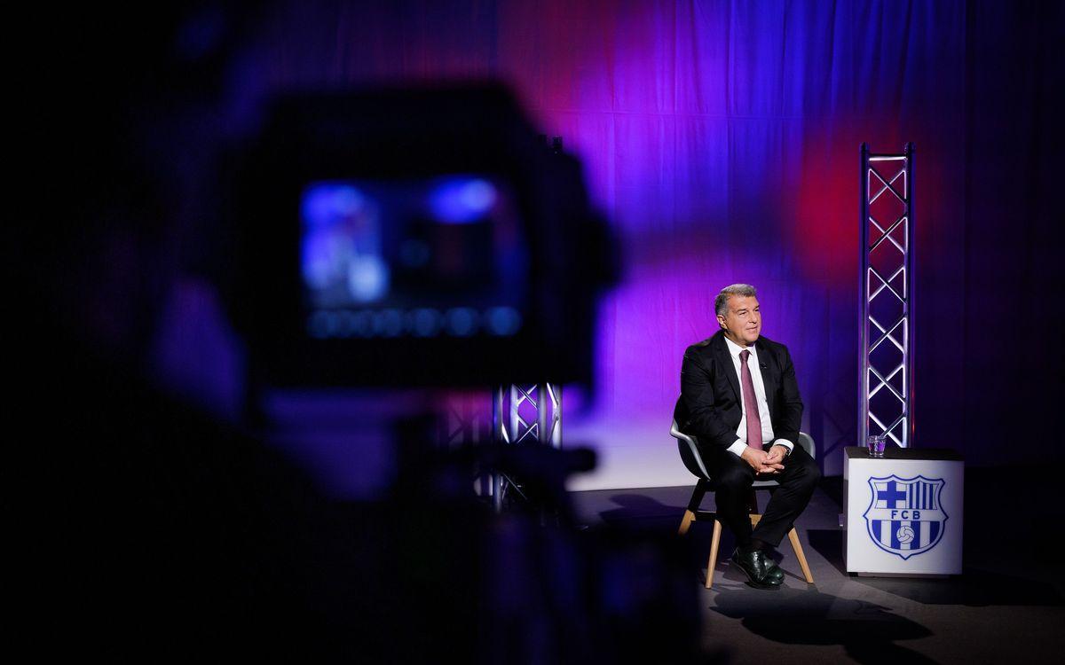 Laporta, durante la entrevista concedida a Barça TV tras su primer año de mandato.