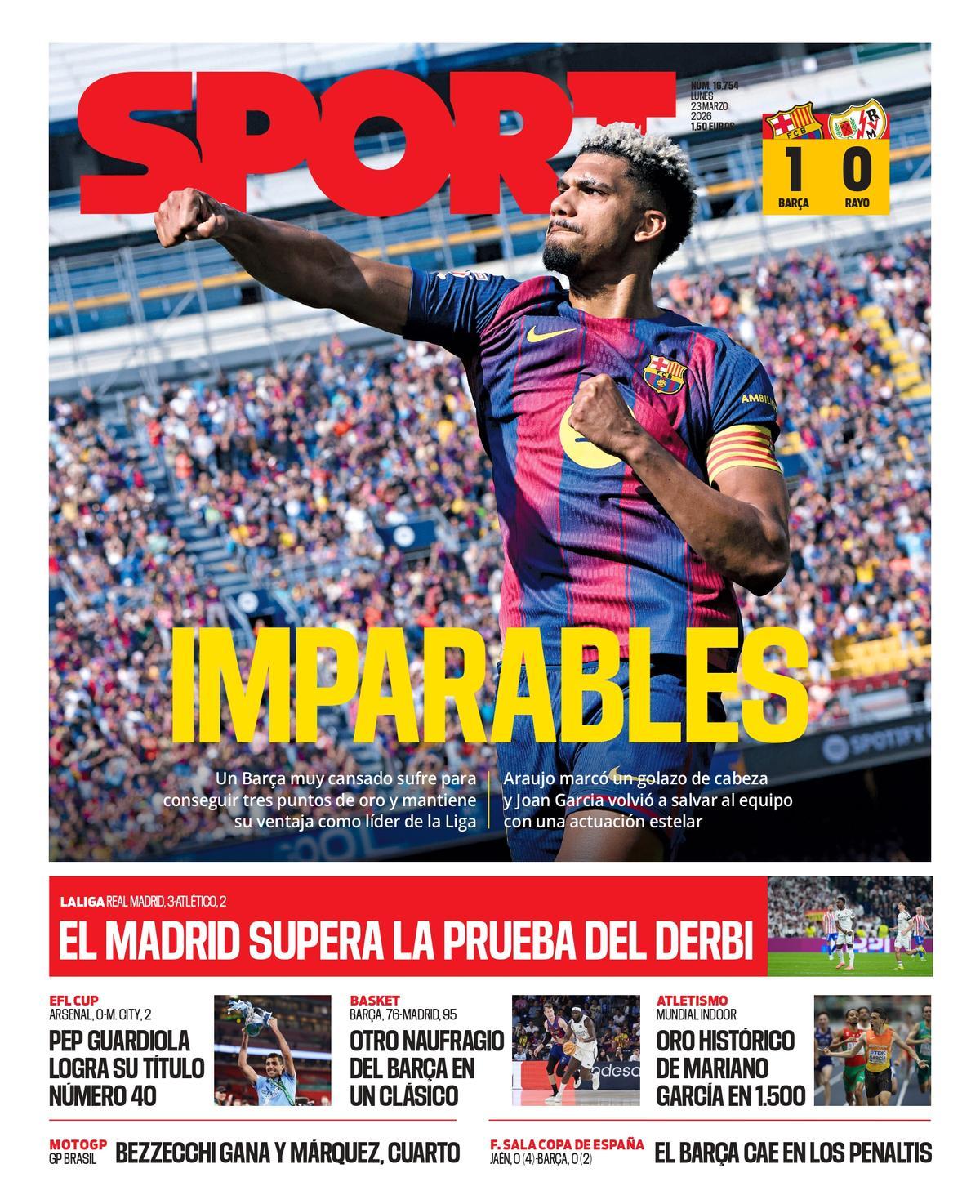 Esta es la portada de SPORT de hoy lunes, 23 de marzo de 2026