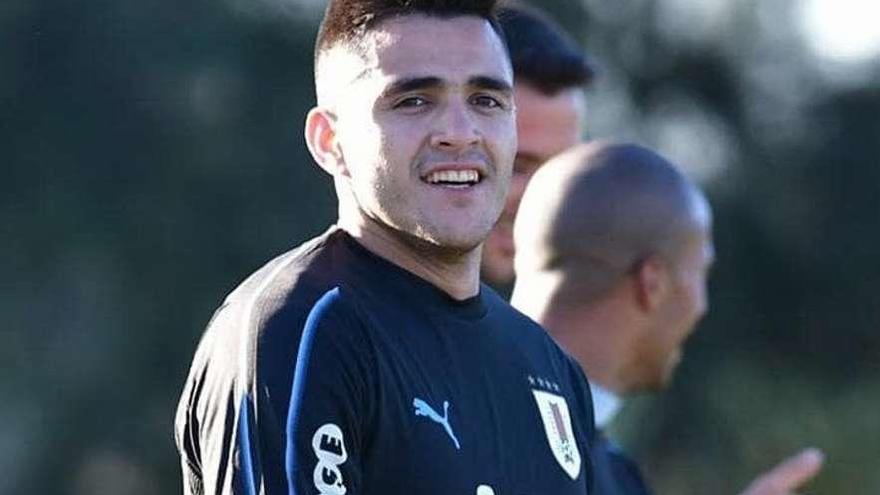 El céltico Maxi Gómez, durante un reciente entrenamiento de la selección uruguaya.