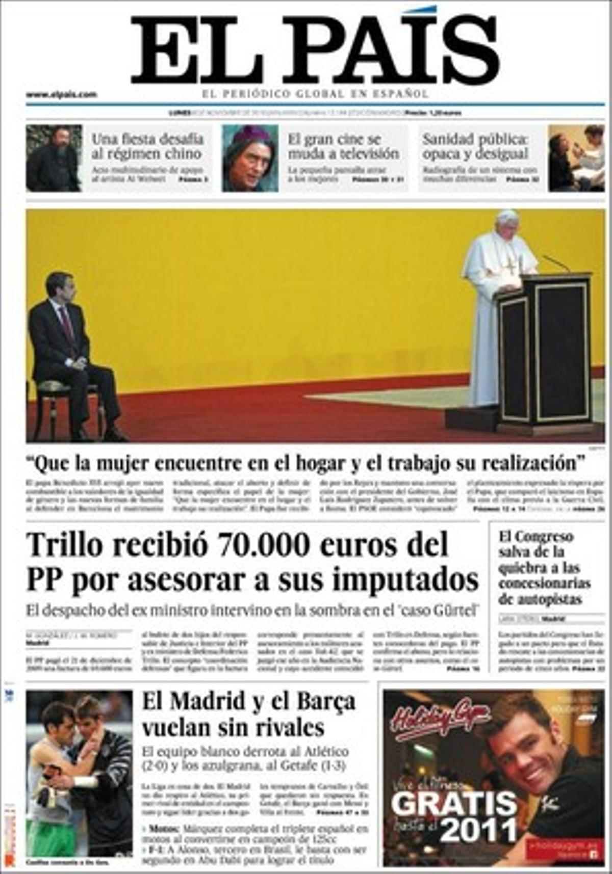A les pàgines interiors ’El País’ també realça que el PP afirma que Felipe González s’ha situat a la X del GAL; i que la sanitat pública espanyola és opaca i desigual.