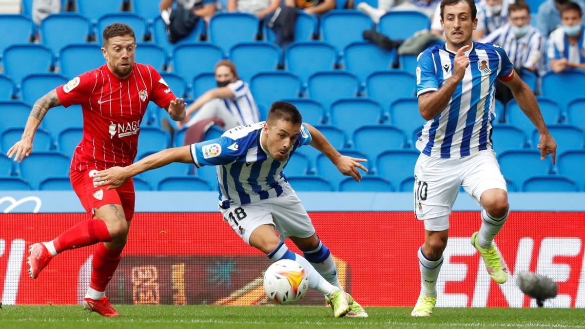 Gorosabel, durante el partido Real Sociedad-Sevilla.