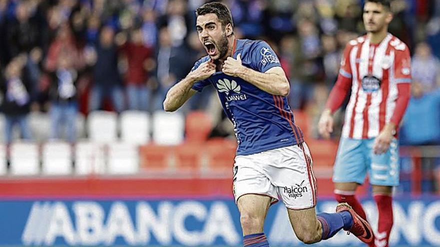 Diegui celebra el gol de la victoria ante el Lugo el año pasado (0-1).